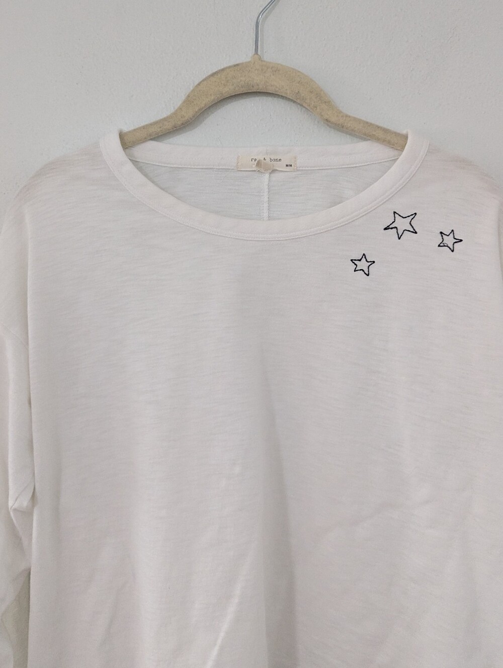 Rag & Bone Scribble Embroidered Star Long Sleeve Shirt Crop White Medium M - Picture 2 of 10